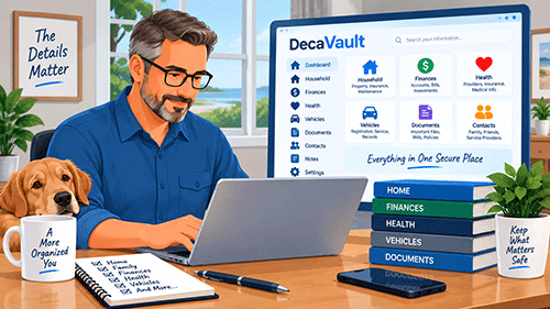 Person using DecaVault to organize important household and personal information